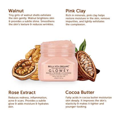 Bella Vita Organic Glowey Face Pack, Scrub & Face Wash 3 In 1 100 gm - Massage Oils
