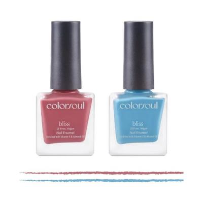 Colorsoul Bliss Vegan Nail Enamel, Ballerina Pink, Icey Blue, B05, B20 (Pack of 2 x 8 ml) 1's - Nail Polish