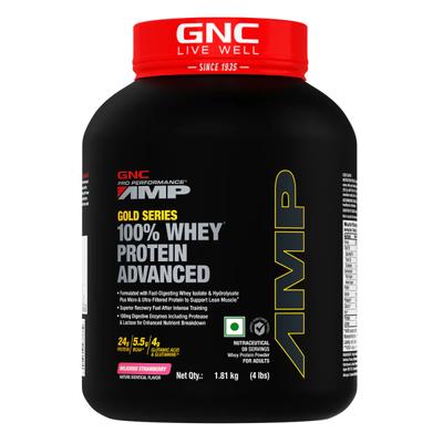 GNC AMP Gold Series 100% Whey Protein Advanced Powder - Delicious Strawberry 1.81 kg - Whey Proteins