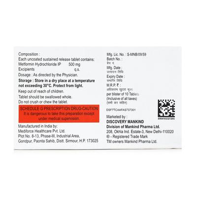 Metatime XR 500mg Tablet 10'S - Diabetes-Ant
