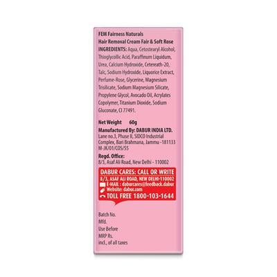 Fem Fairness Naturals Fair & Soft Hair Removal Cream for Sensitive Skin - Rose 40 gm - Shaving & Hair Removal