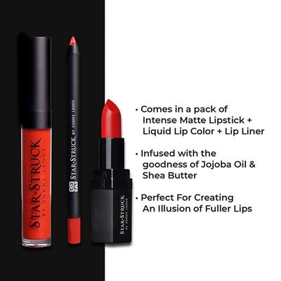 Star Struck By Sunny Leone Lip Kit - Red Carpet 4.2gm + 5.5ml + 1.2gm 3's - Lipsticks