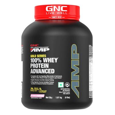 GNC AMP Gold Series 100% Whey Protein Advanced Powder - Delicious Strawberry 1.81 kg - Whey Proteins