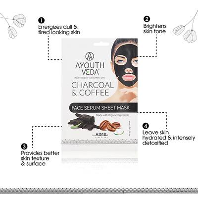 Ayouthveda Charcoal & Coffee Face Serum Sheet Mask 20 gm - Face Mask