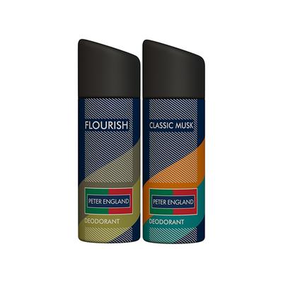 Peter England Deodorant Flourish & Classic Musk 150ml each 2's - Men Deodorants/Roll-Ons