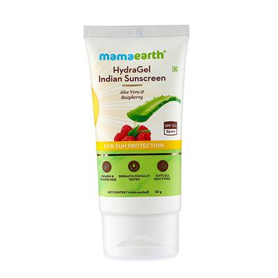 Mamaearth hydragel Indian sunscreen gel Aloe Vera and Raspberry for Sun & Tan protection SPF 50 PA++++ 50 gm - Day Cream