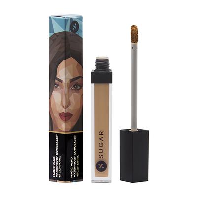 SUGAR Cosmetics Magic Wand Waterproof Concealer - 45 Con Panna (Medium Beige Golden Undertone) 8.4 gm - Concealer