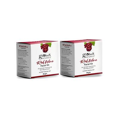 Globus Naturals Anti-Ageing Red Wine 6 Step Facial Kit, for Reducing Fine Lines & 40gm each 2's - Facial Kits