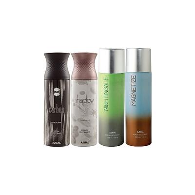 Ajmal 1 Carbon Homme, 1 Shadow Homme, 1 Nightingale And 1 Magnetize Deodorants Pack of 4 200 ml - Deodorants/Roll-Ons