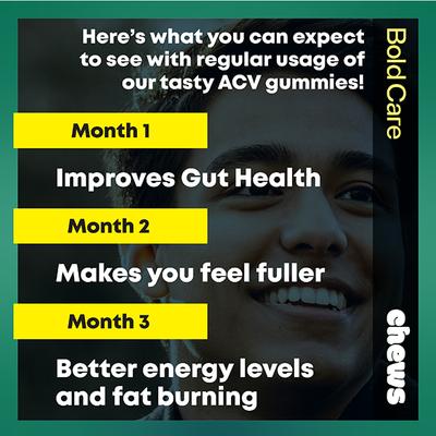 Bold Care Chews Apple Cider Vinegar Gummies sugar free Green Apple Flavour 30's - Apple Cider Vinegar - Acv