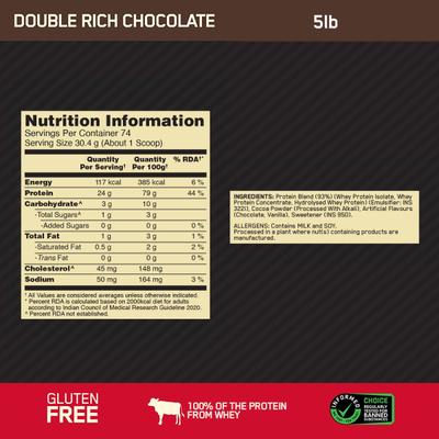Optimum Nutrition (ON) 100% Whey Gold Standard Powder - Double Rich Chocolate 5 lb - Whey Proteins