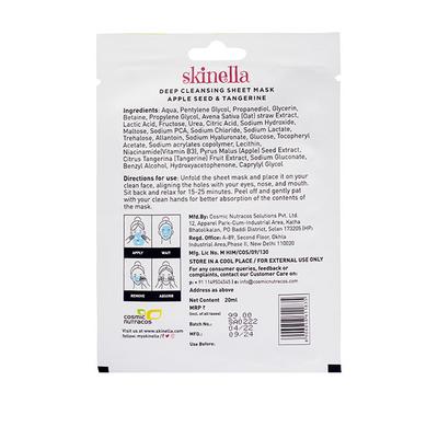 Skinella Deep Cleansing Sheet Mask - Apple Seed & Tangerince 20 ml - Sheet Masks