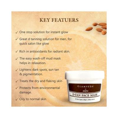 Glamveda Men De Tan Face Mask 80 gm - Masks & Peels