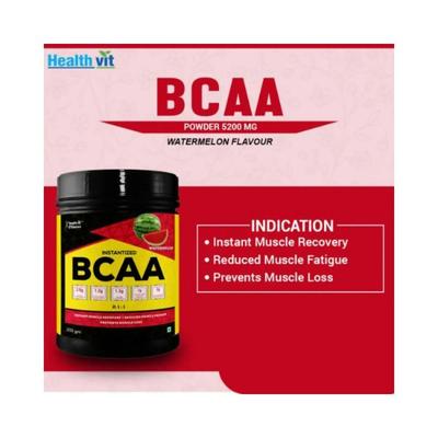 Healthvit Fitness 100% Micronized BCAA 5200mg 2-1-1 with L-Glutamine and L-Citrulline Malate, (10 Servings) Watermelon Flavour Keto Friendly, Caffeine Free 200 gm - General Health
