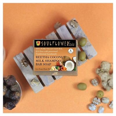 Soulflower Shampoo Bar Soap - Reetha & Coconut Milk 150 gm - Soaps