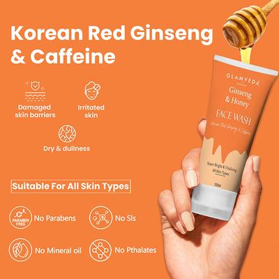 Glamveda Korean Ginseng & Honey Vitalizing Face WashGlow Booster - All Skin Types 100 ml - Face Wash & Cleansers
