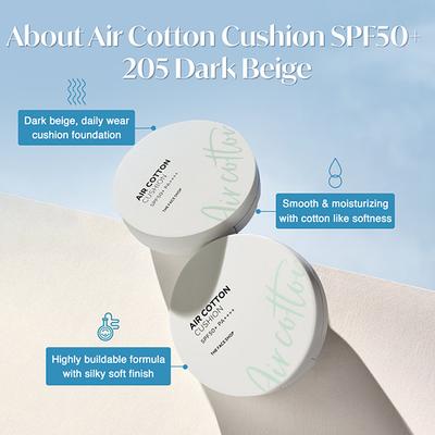 The Face Shop Air Cotton Cushion SPF50+ PA++++ (205 Dark Beige) 12 gm - Compact Powder