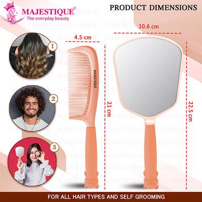 Majestique Elegant Mirror and Comb, Heat Resistant Detangling Comb, Hand Mirror - 2Pcs/Multicolor 1's - Hair Combs