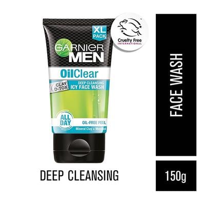 Garnier Men Oil Clear Clay D-Tox Deep Cleansing Icy Face Wash Mineral Clay+Menthol 150gm - Face Washes