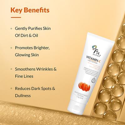 Fixderma Vitamin C Face Cleanser Dull Skin, for Women & Men, Evens Skin Tone Face Wash (75 g) - Face Wash & Cleansers