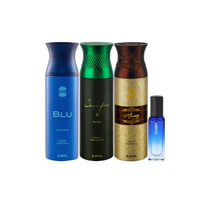 Ajmal Blu & Sacrifice II & Wisal Dahab Deo & Yearn EDP Pack of 4 20 ml - Women Perfumes (Edt/Edp)