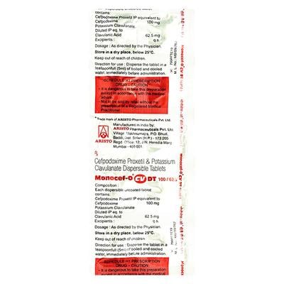 Monocef O CV DT 100/62.5mg Tablet 10'S - Bacterial Infections-Cep