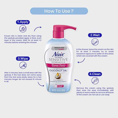 Nair Shower Power Sensitive Formula Hair Removal Cream - Coconut 357 gm - Hair Removal Accessories