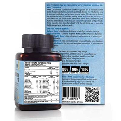 WOW Life Science Multivitamin Veg Capsule for Men 60's - Omega Fish Oil Fatty Acids