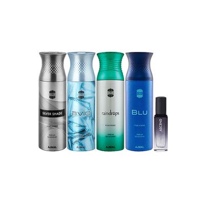 Ajmal Silver Shade & Avid & Raindropss & Blu Deo & Ascend EDP Pack of 5 20 ml - Women Perfumes (Edt/Edp)