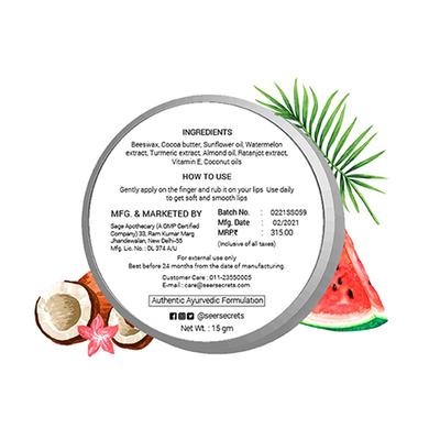 Seer Secrets Watermelon, Coconut & Turmeric Lip Saviour 15 gm - Lip Balms