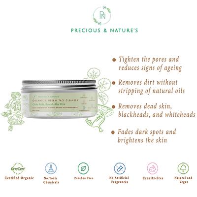 Precious & Nature's Organic and Herbal Face Cleanser for dry skin with Gotu Kola Rose 50 gm - Face Wash & Cleansers