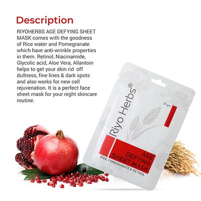 Riyo Herbs Age Defying Sheet Mask - Pomegrante Retinol and Rice 20 gm - Masks & Peels