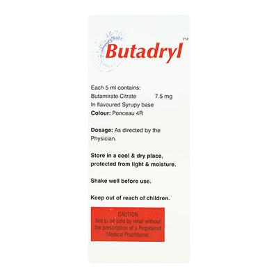 BUTADRYL SUGAR FREE STRAWBERRY FLAVOUR Syrup 100ml - Cough And Cold-Cou