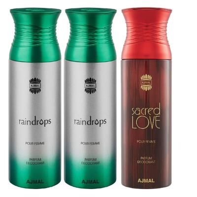 Ajmal Raindrops Raindrops Sacred Love Deodorant Spray (Pack of 3) 200 ml - Perfumes (Edt/Edp)