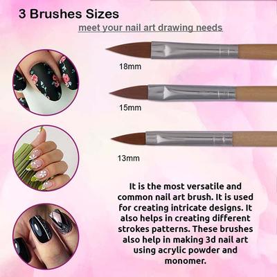 Bronson Professional Nail Art Acrylic Brush Set for Liquid and Powder No.6,8,10 1's - Nail Art
