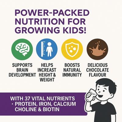 HealthBest Kidbest Protein Milk Powder - Delicious Chocolate Flavour 300 gm - Multi-Vitamins