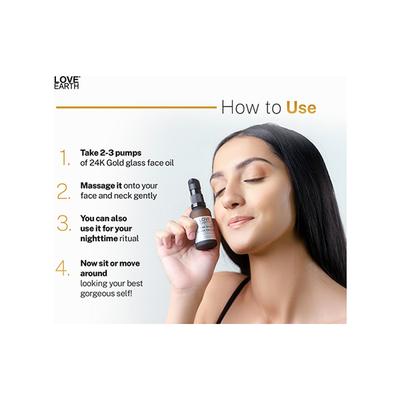 Love Earth 24K Gold Glass Face Oil for Skin Brightening, Pigmentation, Anti-Aging 30 ml - Face Serum