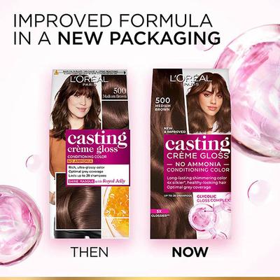L'Oreal Paris Casting Creme Gloss Conditioning Color No Ammonia Shine Masque with Royal Jelly 500 Medium Brown 87.5gm+72ml 1's - Crème
