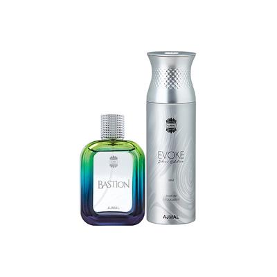 Ajmal Bastion EDP Woody Aromatic Perfume And Evoke Silver Edition Him Deodorant Spicy Floral Fragrance 300 ml - Men Perfumes (Edt/Edp)