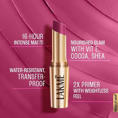 Lakme 9to5 Powerplay Priming Matte Lipstick, Lasts 16hrs, Plum Pick, 3.6 gm - Lipsticks