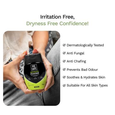 PeeSafe Intimate Powder For Unisex With Clotrimazole IP And Vitamin E Lemongrass Fragrance 75gm - Intimate Care
