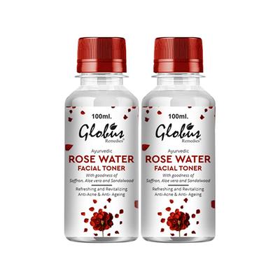 Globus Remedies Ayurvedic Rose Water Facial Toner With Goodness Of Saffron, Aloe Vera & Sandalwood, 100ml each 2's - Toners