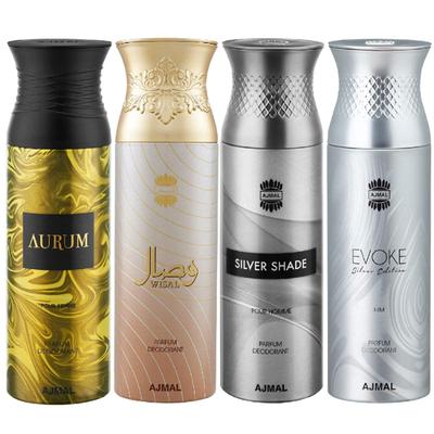 Ajmal Aurum & Wisal & Silver Shade & Evokesilver Edition Homme Deodorant Spray- For Men (Pack Of 4) 200 ml - Men Perfumes (Edt/Edp)