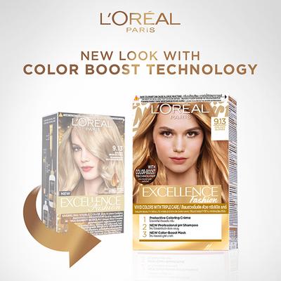 L'Oreal Paris Excellence Fashion Hair Color with Color Boost, 9.13 Golden Blonde 172 ml - Crème