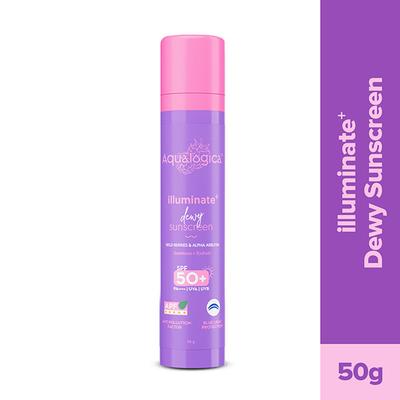 Aqualogica illuminate + Dewy Sunscreen SPF 50+ PA++++ Wild Berries & Alpha Arbutin 50 gm - Face Sunscreen
