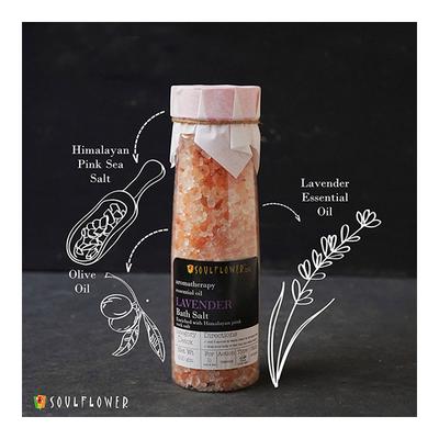 Soulflower Aroma Bath Salt - Lavender with Himalayan Pink Rock Salt 500 gm - Bath Salts