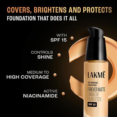 Lakme Forever Matte Longwear Foundation, Natural Shell 25 ml - Foundation