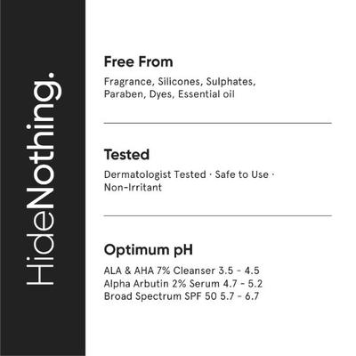 Minimalist Anti Pigmentation Kit with Alpha Lipoic + Glycolic 07% Cleanser, Alpha Arbutin 02% Serum and sunscreen SPF 50 180 gm - Body Sunscreen