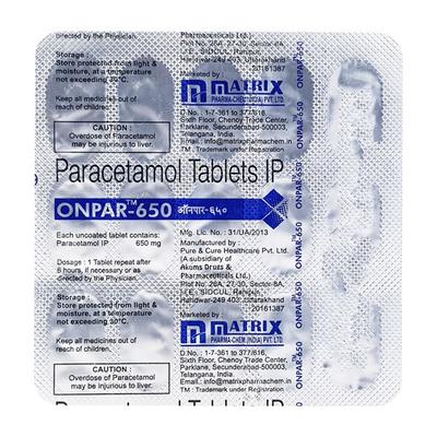ONPAR 650 Tablet 15's - Fever-Ana