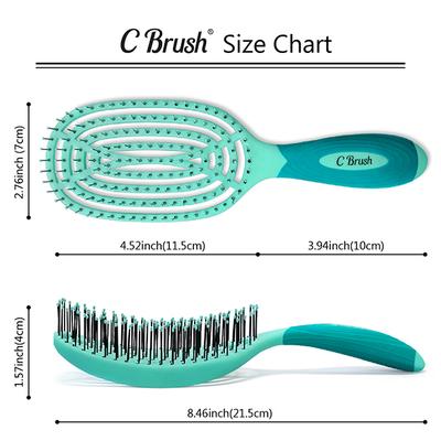 NuWay 4HAIR U.S. Patented Detangler Hair Brush for Men & Women - Green - Detangling C Brush 1s 1's - Hair Brushes